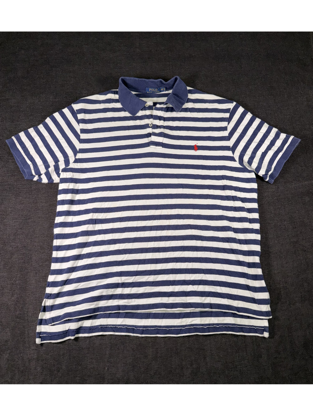 Polo Ralph Lauren Men's Striped Navy and White Polo Shirt Size 2XB Big Tall